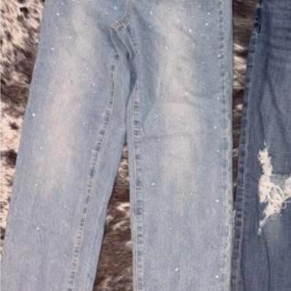 Women's Light Blue Jeans with Pearl Accents